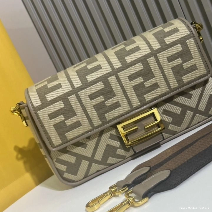 Affordable HOT Motif Medium Grey Bag Canvas In Fendi Baguette FF 0802